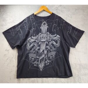 Y2K MMA Elite Shirt Mens XXL Black Graphic Cross Trashed Distressed